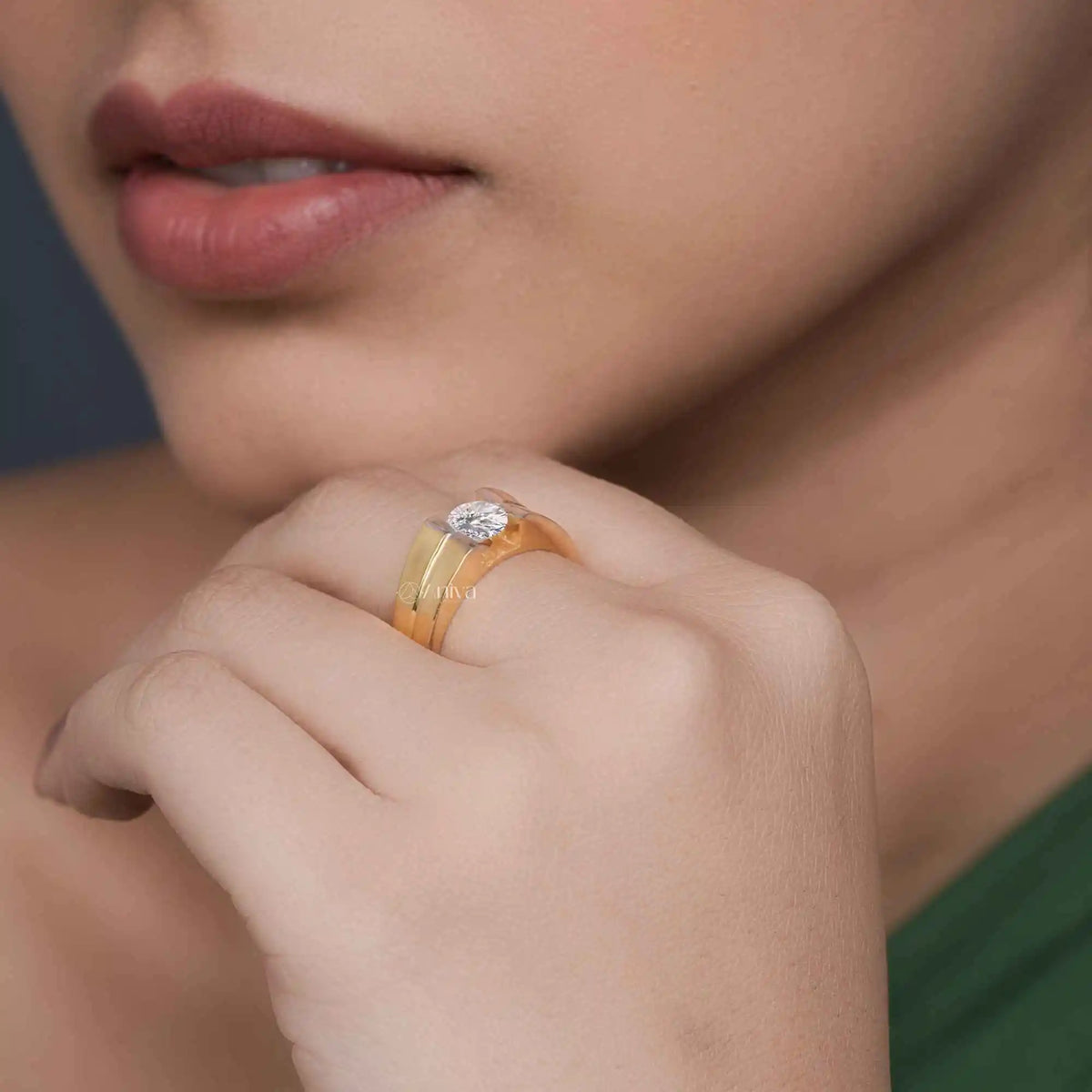Unisex Ethnic Design Brilliant Cut Solitaire 0.9ct Diamond Engagement Ring 18K Gold Plated Yellow/White/Rose GIA Fashion
