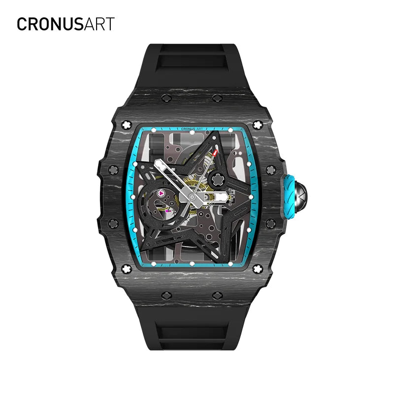 Luxury Carbon Fiber Mechanical Watch - Skeletonised Dial for Men s Accents (Tonneau Design)trend Products Men