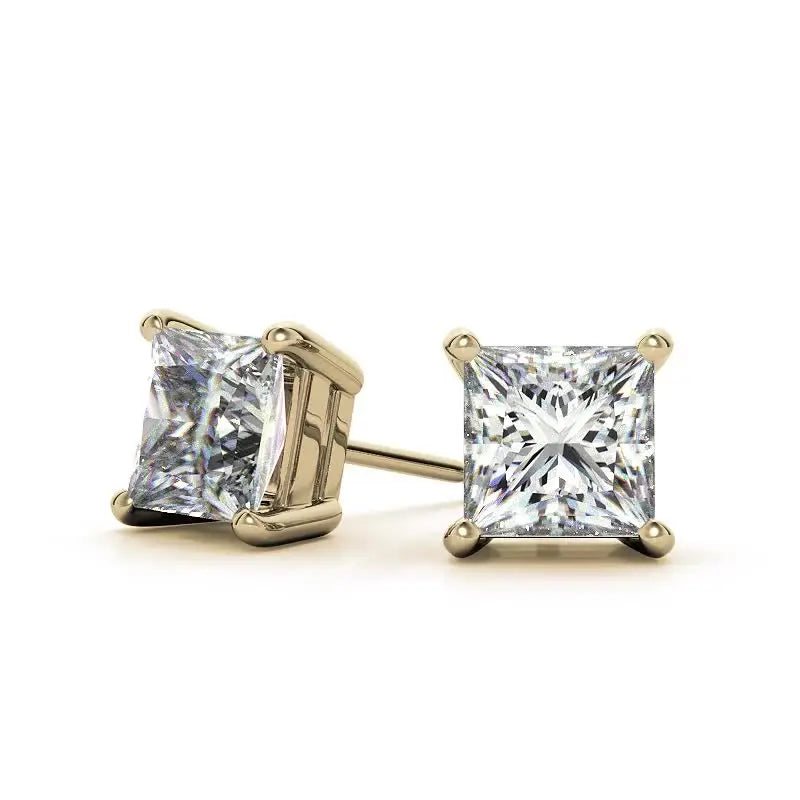 18k Gold Real Diamonds Earrings Princess Cut Diamond Earrings VS1 Diamond Earrings Jewelry For Women Gift, Engagement Favor