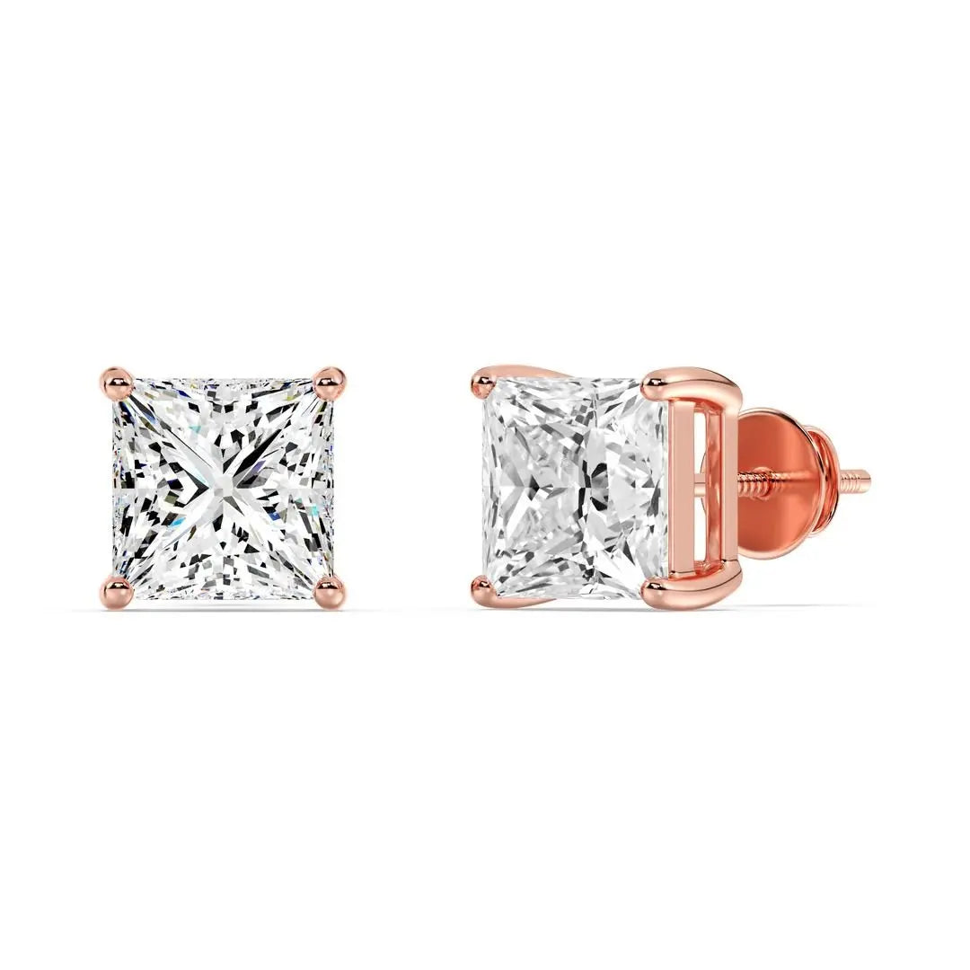 Princess Cut Lab Grown Diamond Stud Earrings in 18K Gold IGI Certified Luxury Jewelry
