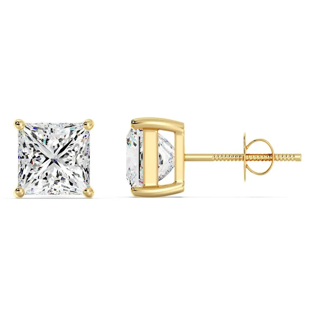 Princess Cut Lab Grown Diamond Stud Earrings in 18K Gold IGI Certified Luxury Jewelry