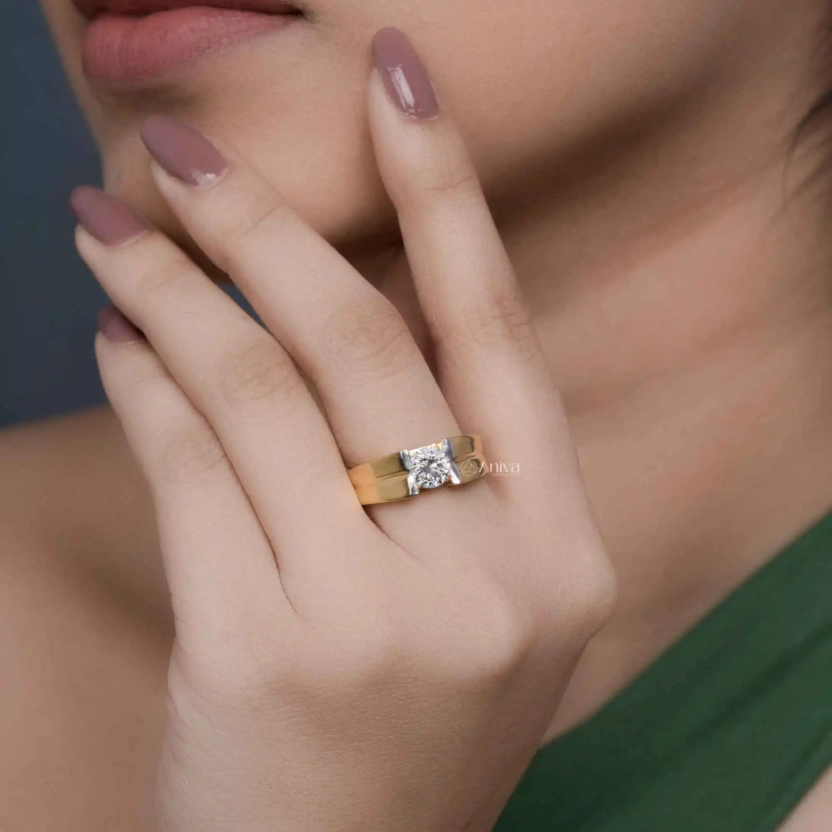 Unisex Ethnic Design Brilliant Cut Solitaire 0.9ct Diamond Engagement Ring 18K Gold Plated Yellow/White/Rose GIA Fashion