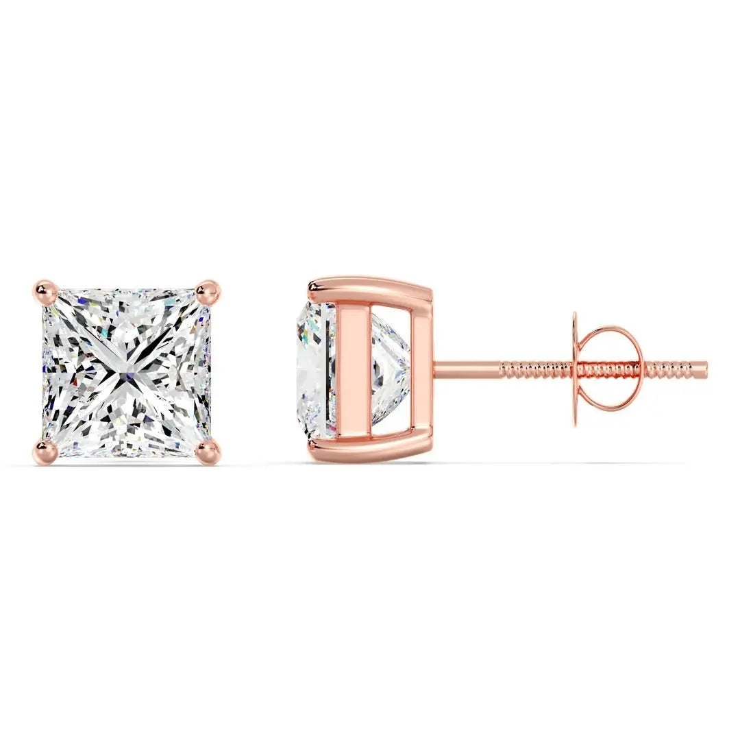 Princess Cut Lab Grown Diamond Stud Earrings in 18K Gold IGI Certified Luxury Jewelry