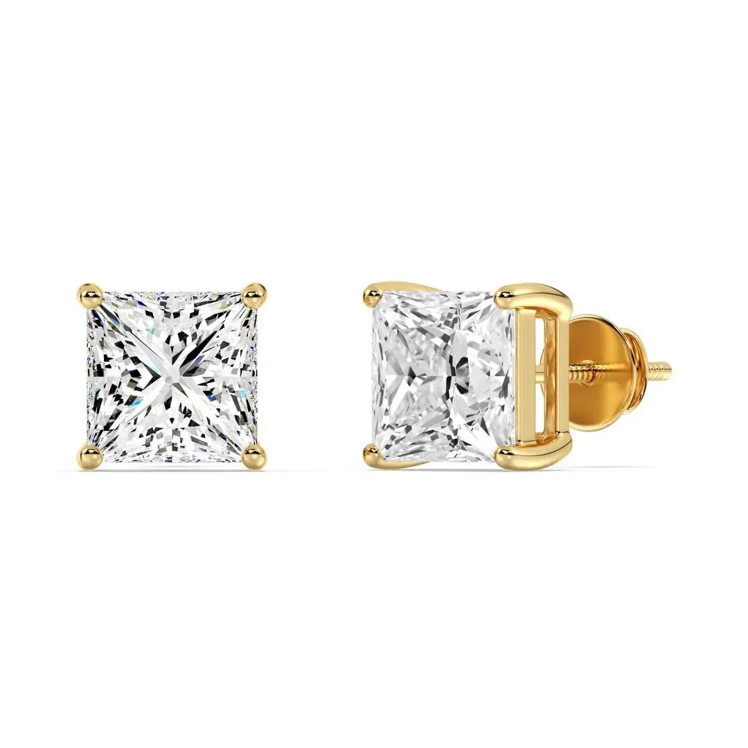 Princess Cut Lab Grown Diamond Stud Earrings in 18K Gold IGI Certified Luxury Jewelry