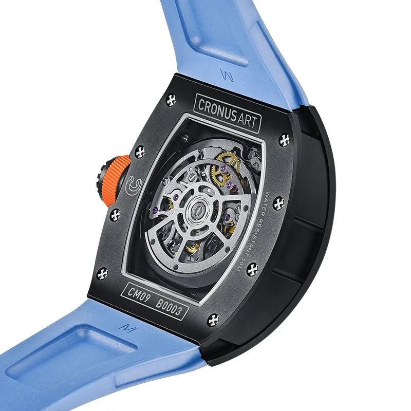 2025 Men's Carbon Tonneau  Luxury Mechanical Watches, Sapphire Crystal Glass Transparent Base Cover OEM Watches