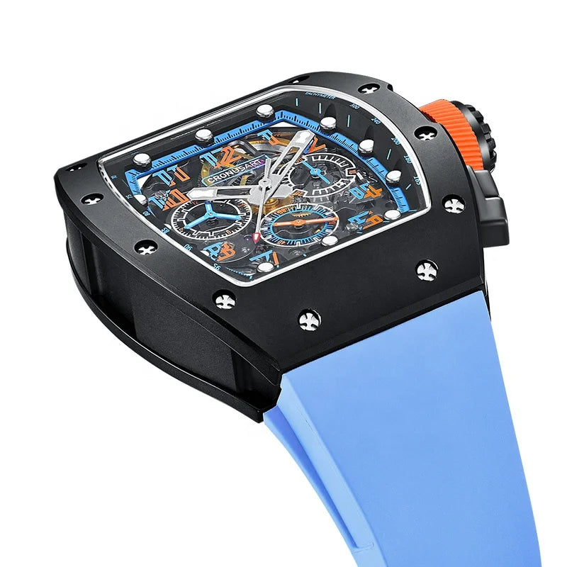 2025 Men's Carbon Tonneau  Luxury Mechanical Watches, Sapphire Crystal Glass Transparent Base Cover OEM Watches