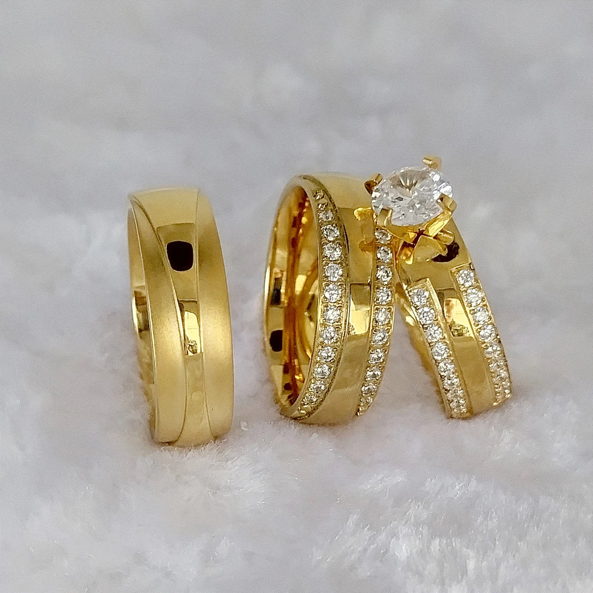 Simple Wedding Rings for Both Men and Women 3pcs Engagement Rings Sets 24k Gold Plated Jewelry Rings Anillos Mujer