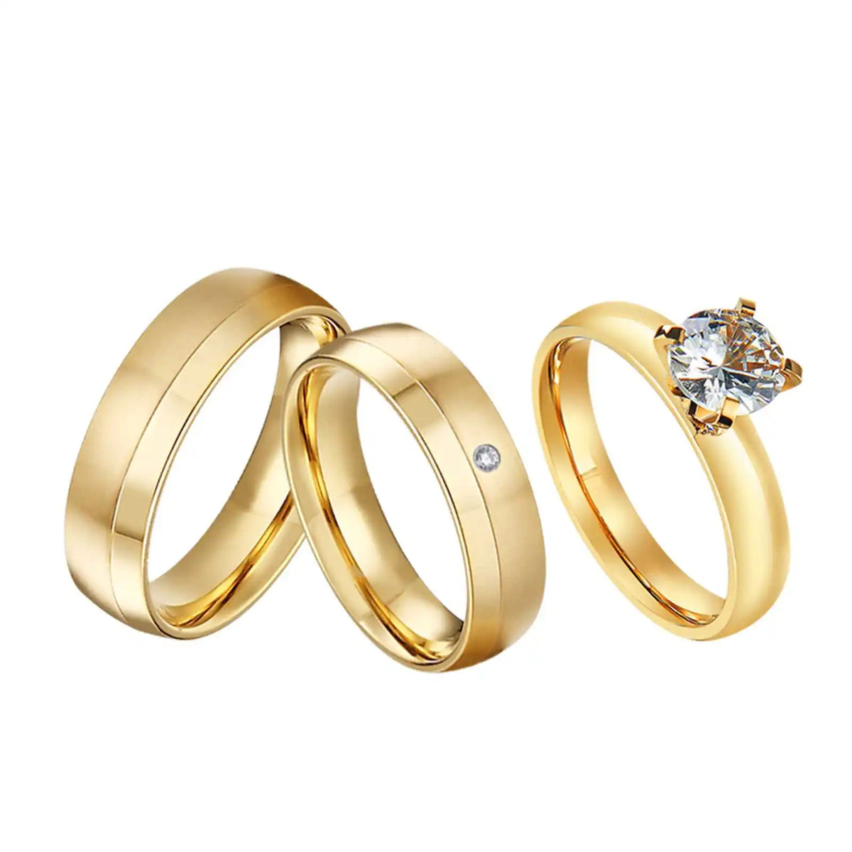 Cubic Zirconia Diamond 24k Gold Plated Jewelry Couples Wedding Engagement Rings Bridal Sets Comfort Fit