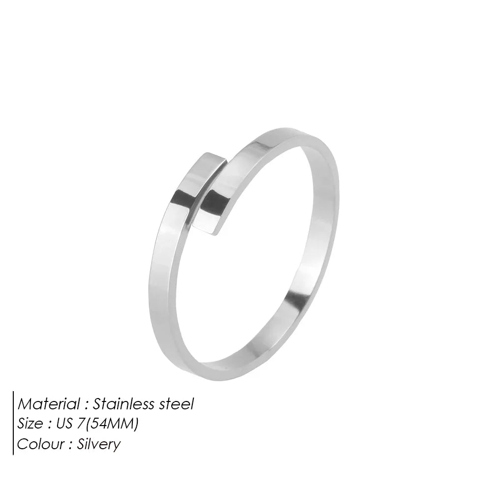 EManco Gold Color Stainless Steel Minimalist Style Geometric Stackable Ring for Dating Social Delicate Fashionable