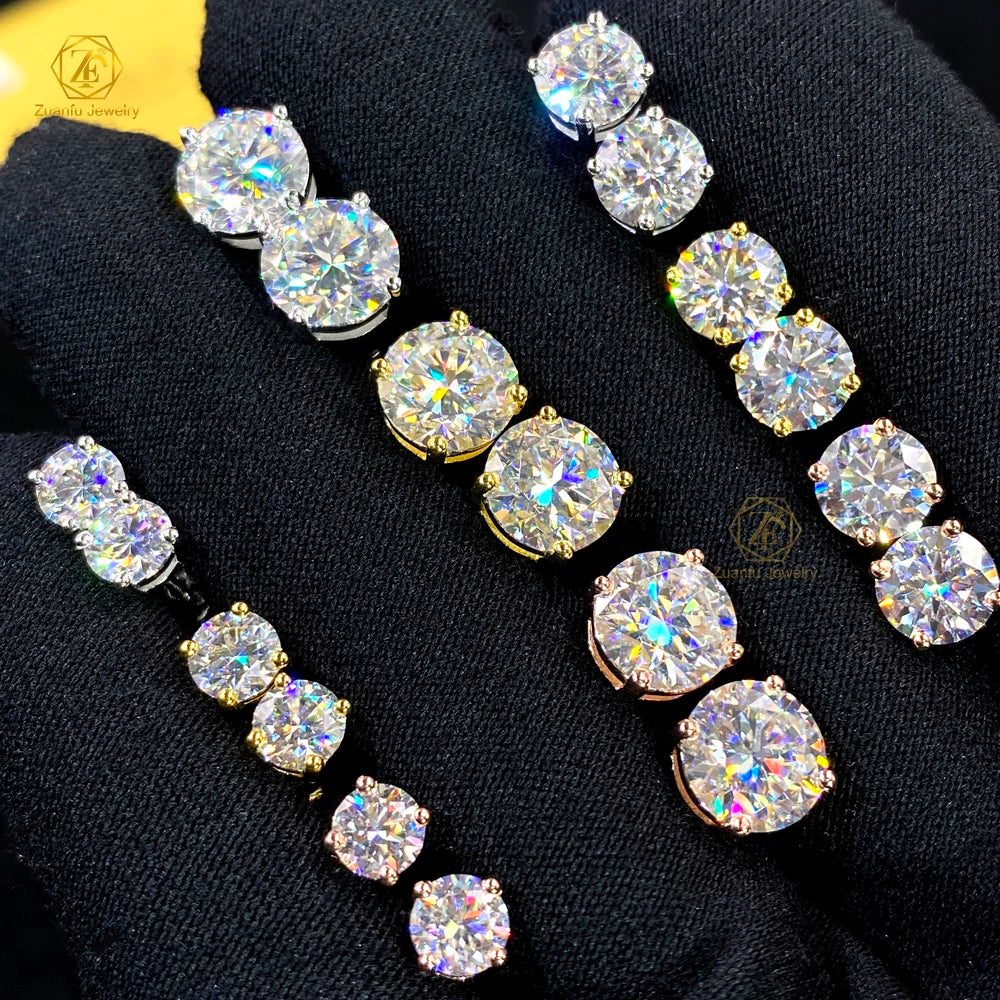 Four Claws Setting Solitaire Moissanite Diamond Earrings Cheapest Price Hiphop 925 Silver VVS1 Moissanite Stud Earrings