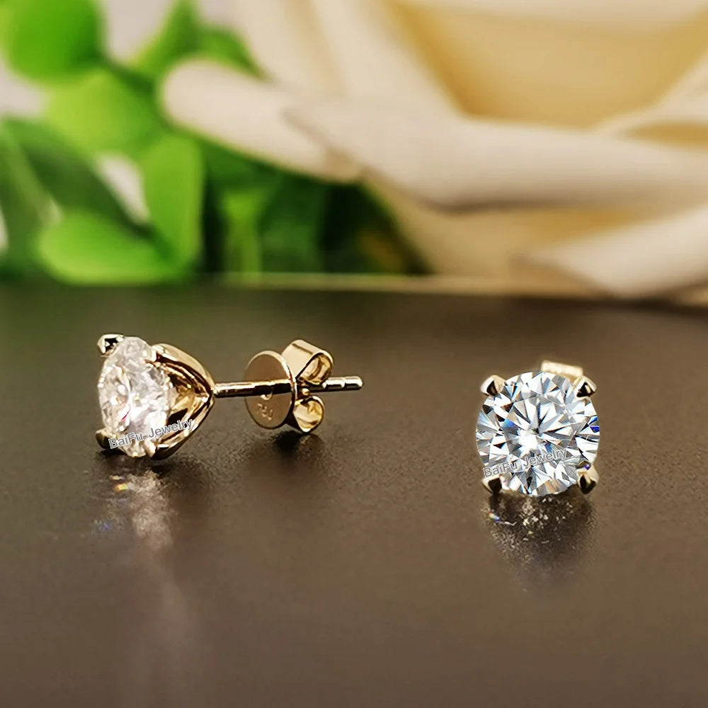 BaiFu Jewelry Wholesale AU750 18K Gold Moissanite 4 Craw Stud Earrings Wedding