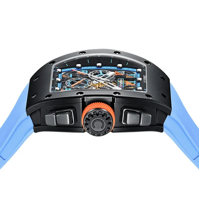 2025 Men's Carbon Tonneau  Luxury Mechanical Watches, Sapphire Crystal Glass Transparent Base Cover OEM Watches