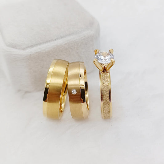 Simple Wedding Rings for Both Men and Women 3pcs Engagement Rings Sets 24k Gold Plated Jewelry Rings Anillos Mujer