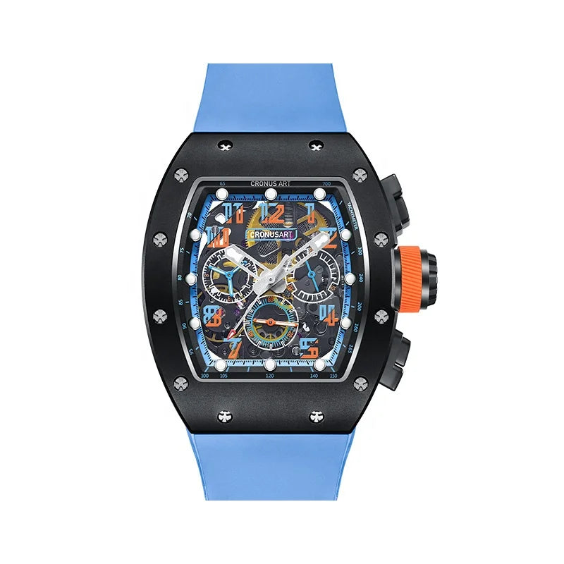 2025 Men's Carbon Tonneau  Luxury Mechanical Watches, Sapphire Crystal Glass Transparent Base Cover OEM Watches
