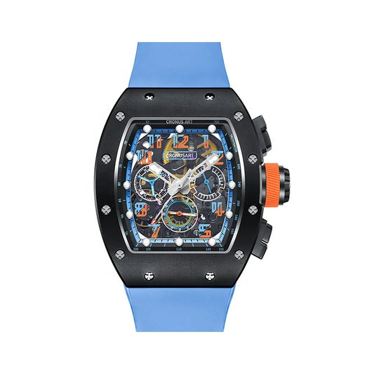 2025 Men's Carbon Tonneau  Luxury Mechanical Watches, Sapphire Crystal Glass Transparent Base Cover OEM Watches