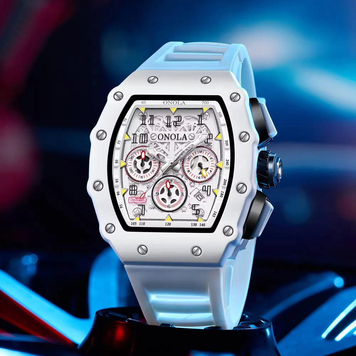 Onola 6826W Fashion Tonneau Shape Watch Luxury Sport Silicone Clock for Men Reloj High Quality Glass Alloy Case Luminous Watches