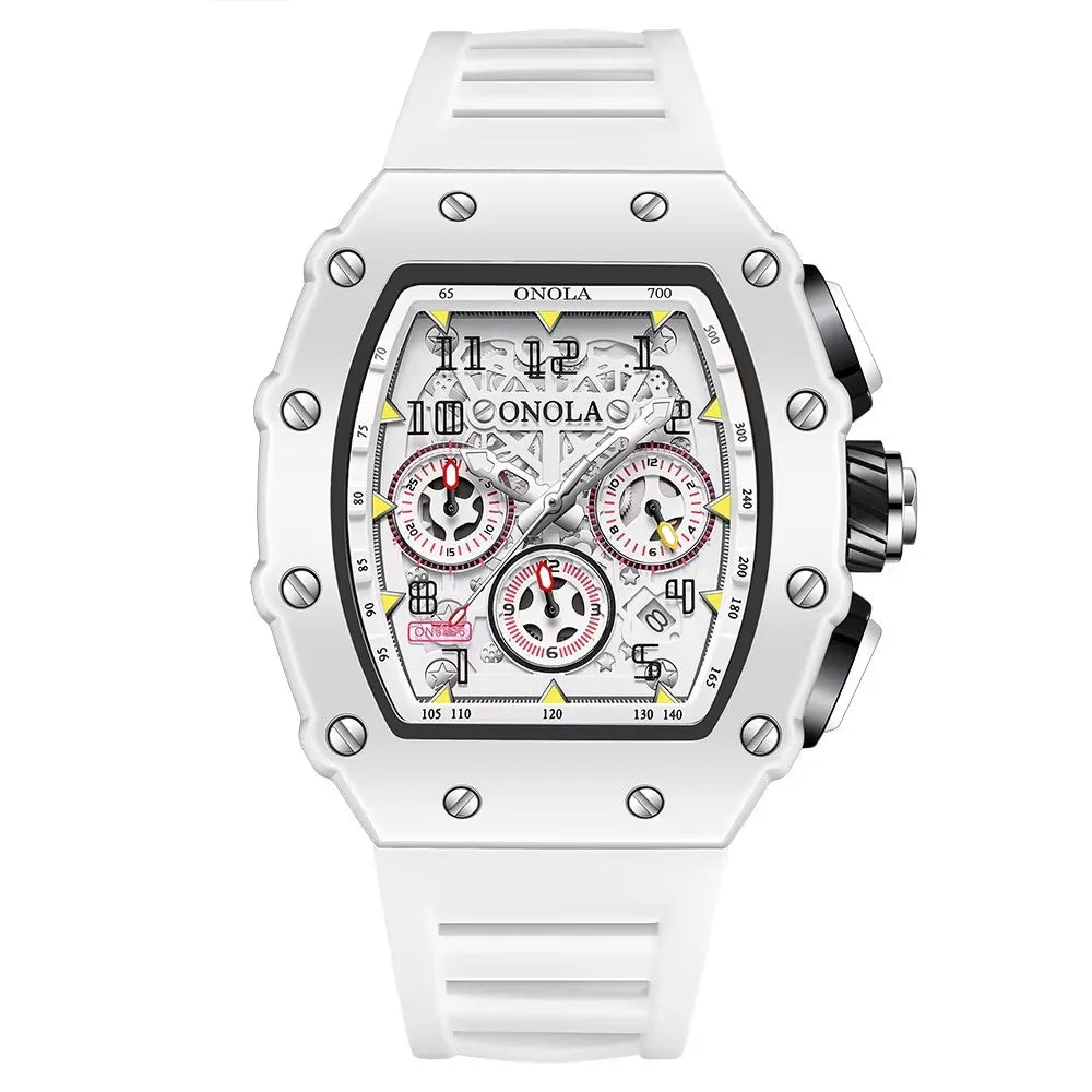 Onola 6826W Fashion Tonneau Shape Watch Luxury Sport Silicone Clock for Men Reloj High Quality Glass Alloy Case Luminous Watches