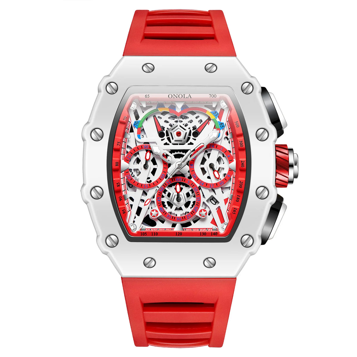 ONOLA ON6827W New Fashion Mens Tonneau Watch Waterproof Chronograph Quartz Sports Silicone Strap Yellow Wristwatch Luxury Clock