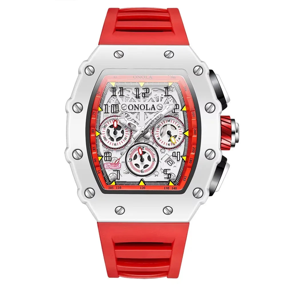 Onola 6826W Luxury Sport Silicone Clock for Men Reloj High Quality Glass Fashion Tonneau Shape Watch Alloy Case Luminous Watches
