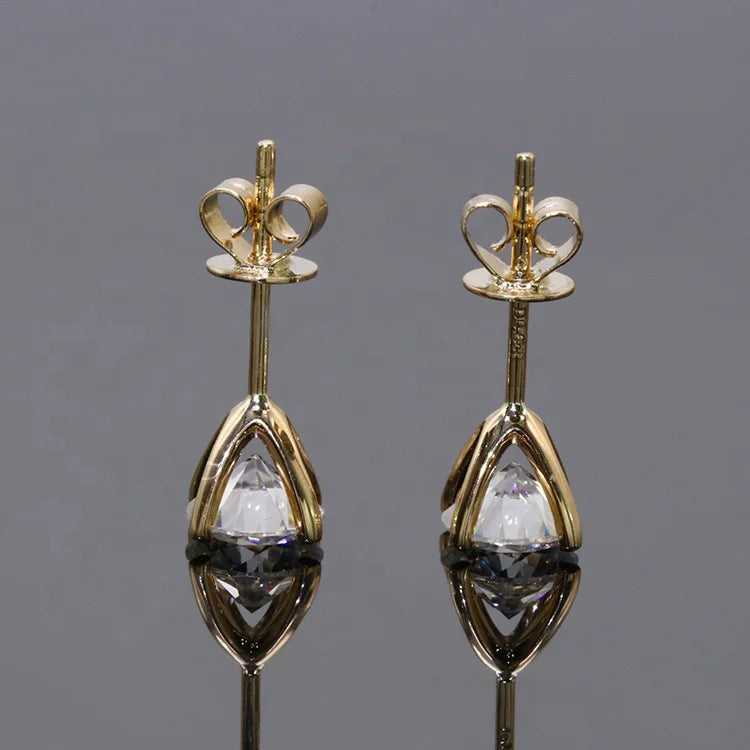 1ct X 2 Round Moissanite Diamond Stud Earrings for Women Simple 4 Claws 18K Yellow Gold Fine Jewelry