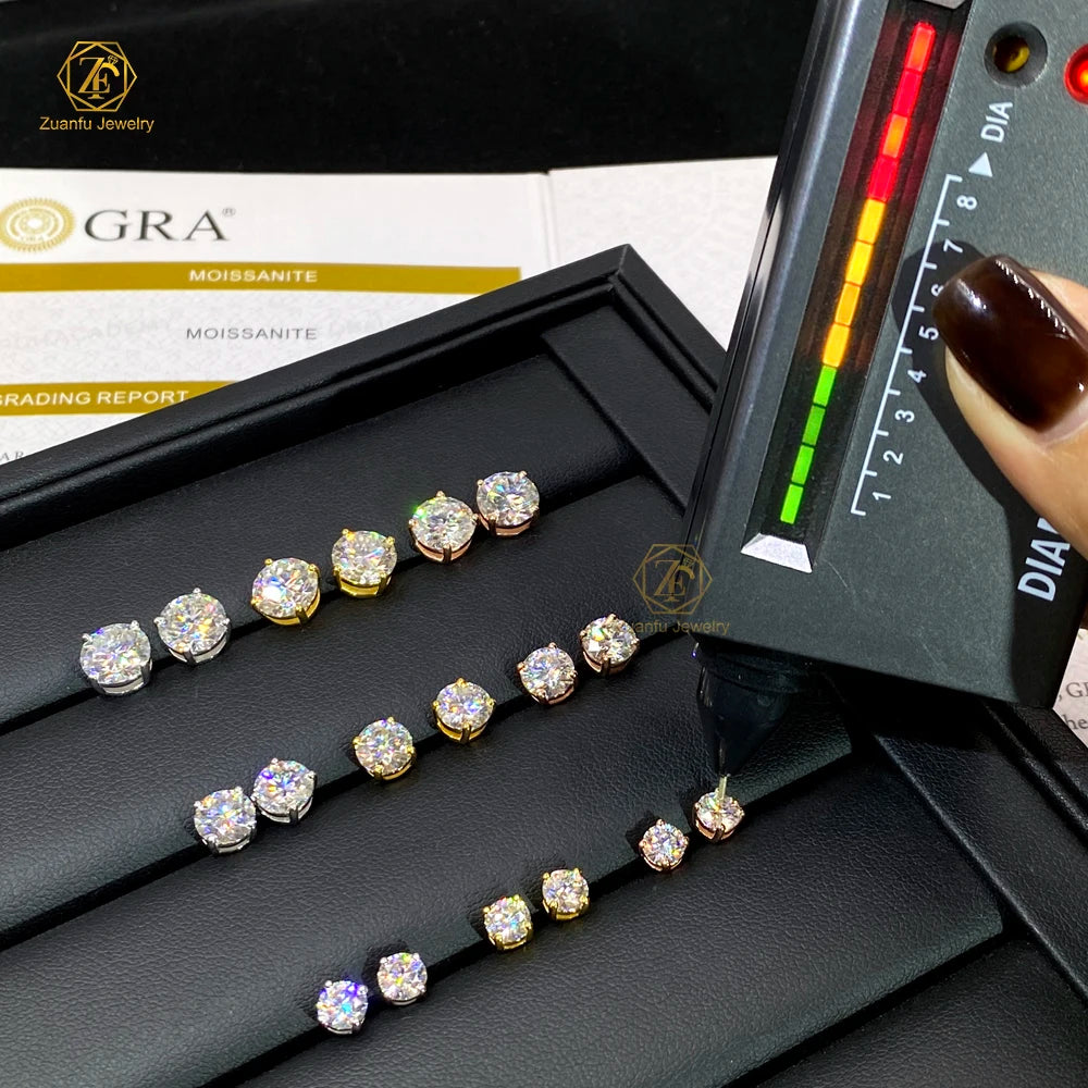 Four Claws Setting Solitaire Moissanite Diamond Earrings Cheapest Price Hiphop 925 Silver VVS1 Moissanite Stud Earrings