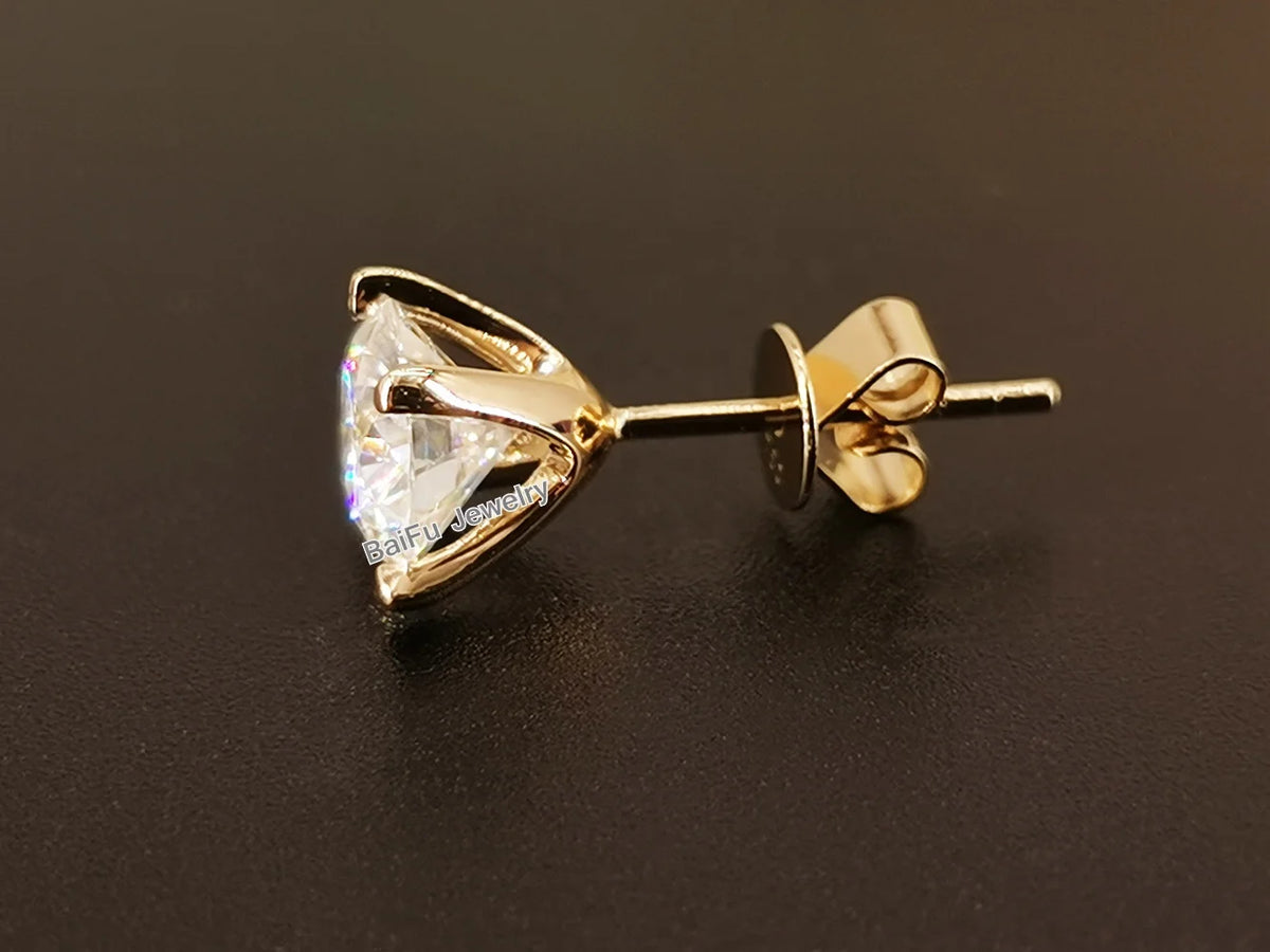BaiFu Jewelry Wholesale AU750 18K Gold Moissanite 4 Craw Stud Earrings Wedding