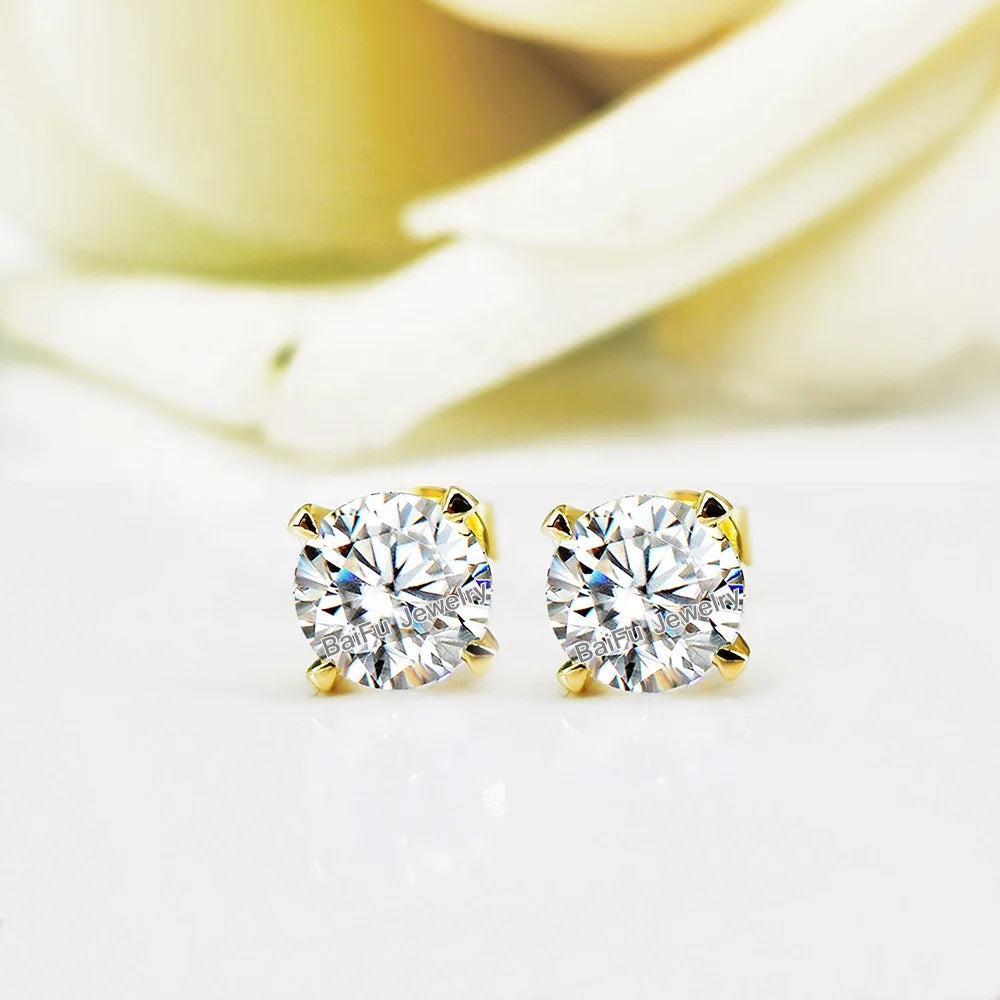 BaiFu Jewelry Wholesale AU750 18K Gold Moissanite 4 Craw Stud Earrings Wedding