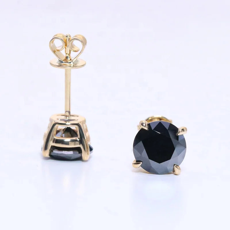 Yingma Jewelry Moissanite Diamond Earrings 1CT X 2 14K Yellow Gold Black Moissanite Stud Earrings for Gift