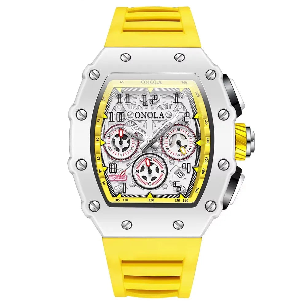 Onola 6826W Fashion Tonneau Shape Watch Luxury Sport Silicone Clock for Men Reloj High Quality Glass Alloy Case Luminous Watches