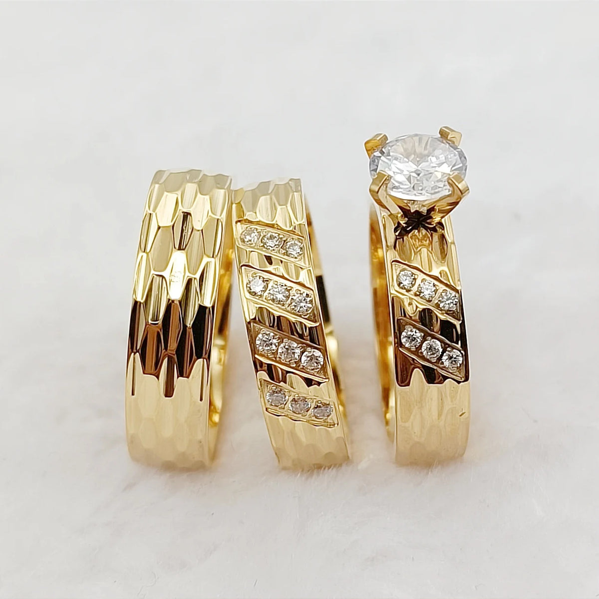 Simple Wedding Rings for Both Men and Women 3pcs Engagement Rings Sets 24k Gold Plated Jewelry Rings Anillos Mujer