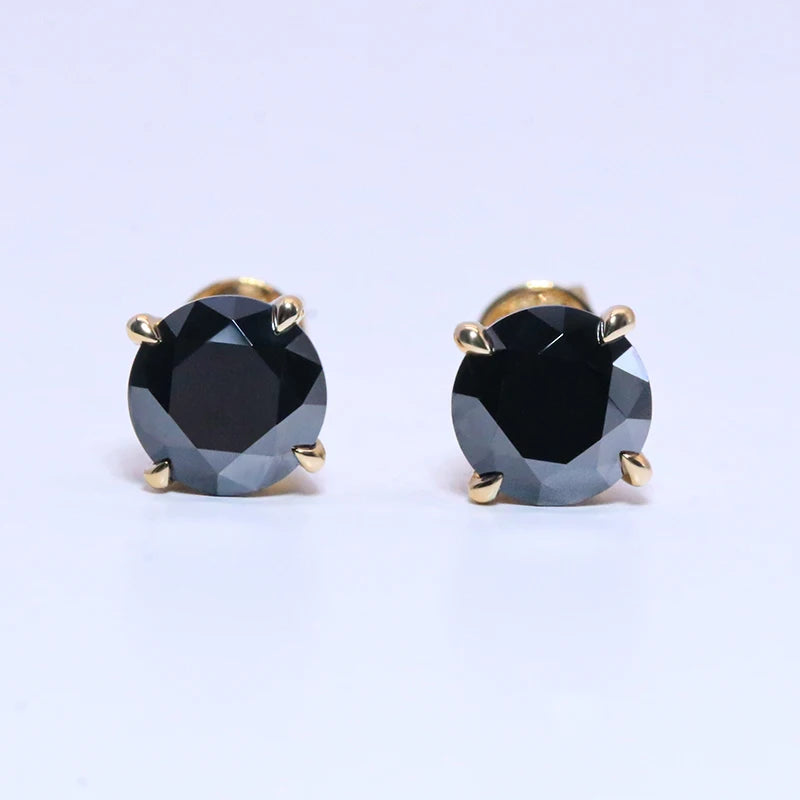 Yingma Jewelry Moissanite Diamond Earrings 1CT X 2 14K Yellow Gold Black Moissanite Stud Earrings for Gift