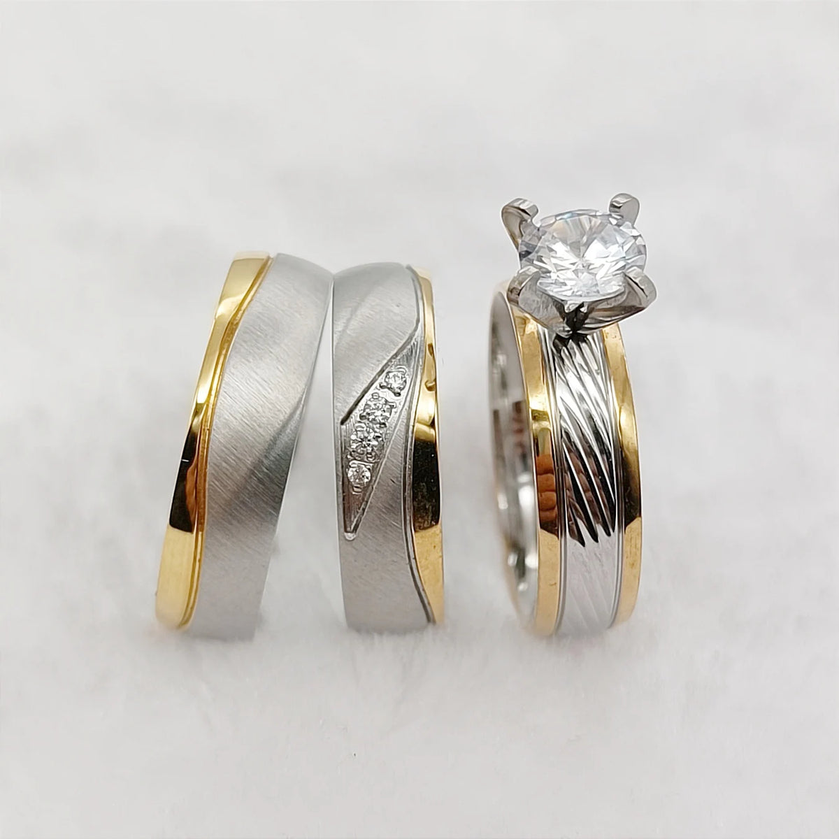Simple Wedding Rings for Both Men and Women 3pcs Engagement Rings Sets 24k Gold Plated Jewelry Rings Anillos Mujer