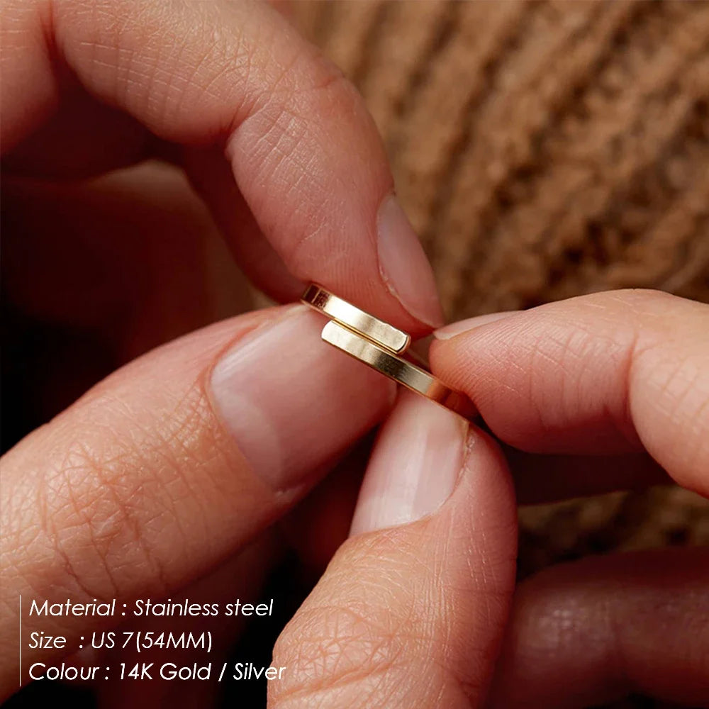 EManco Gold Color Stainless Steel Minimalist Style Geometric Stackable Ring for Dating Social Delicate Fashionable
