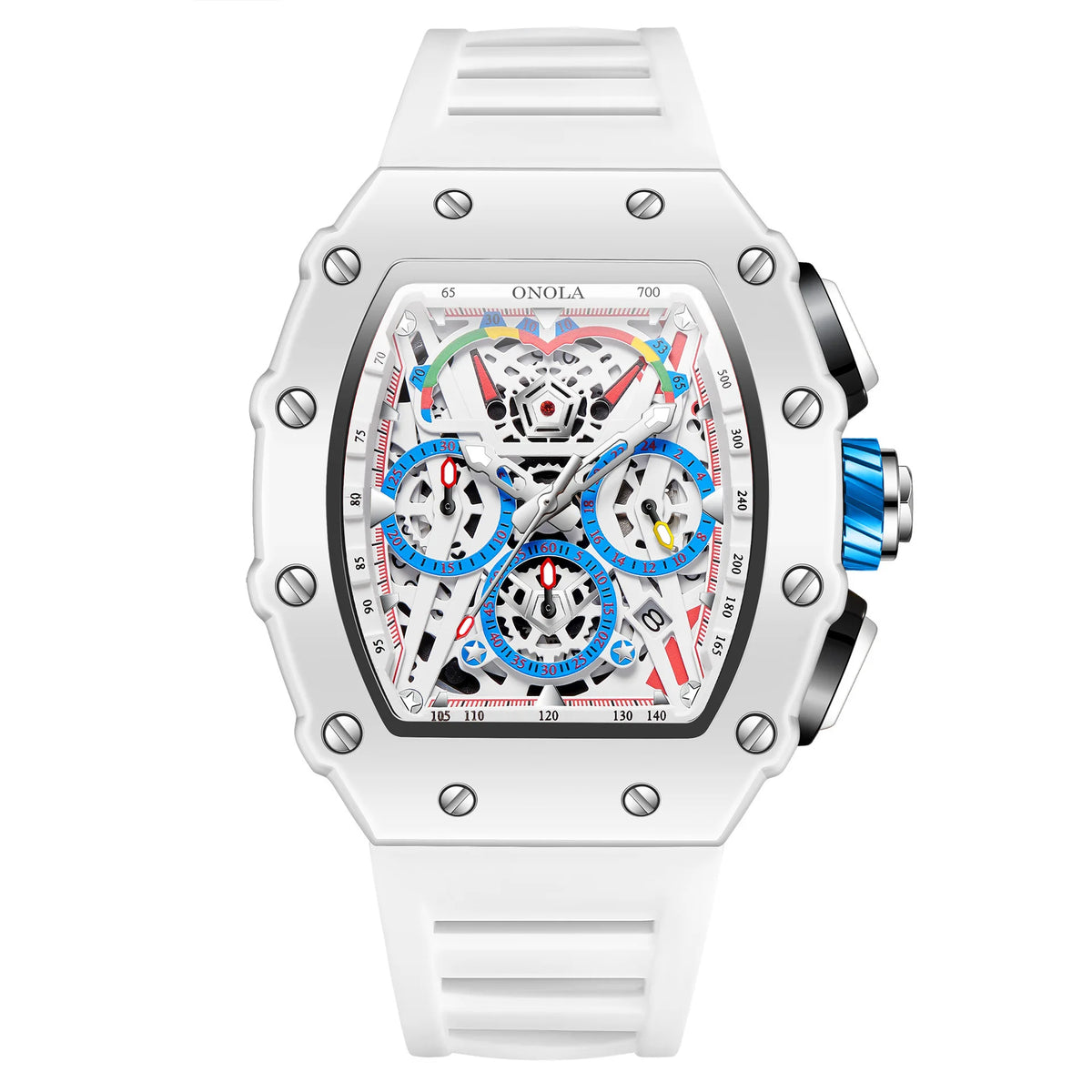 ONOLA ON6827W New Fashion Mens Tonneau Watch Waterproof Chronograph Quartz Sports Silicone Strap Yellow Wristwatch Luxury Clock