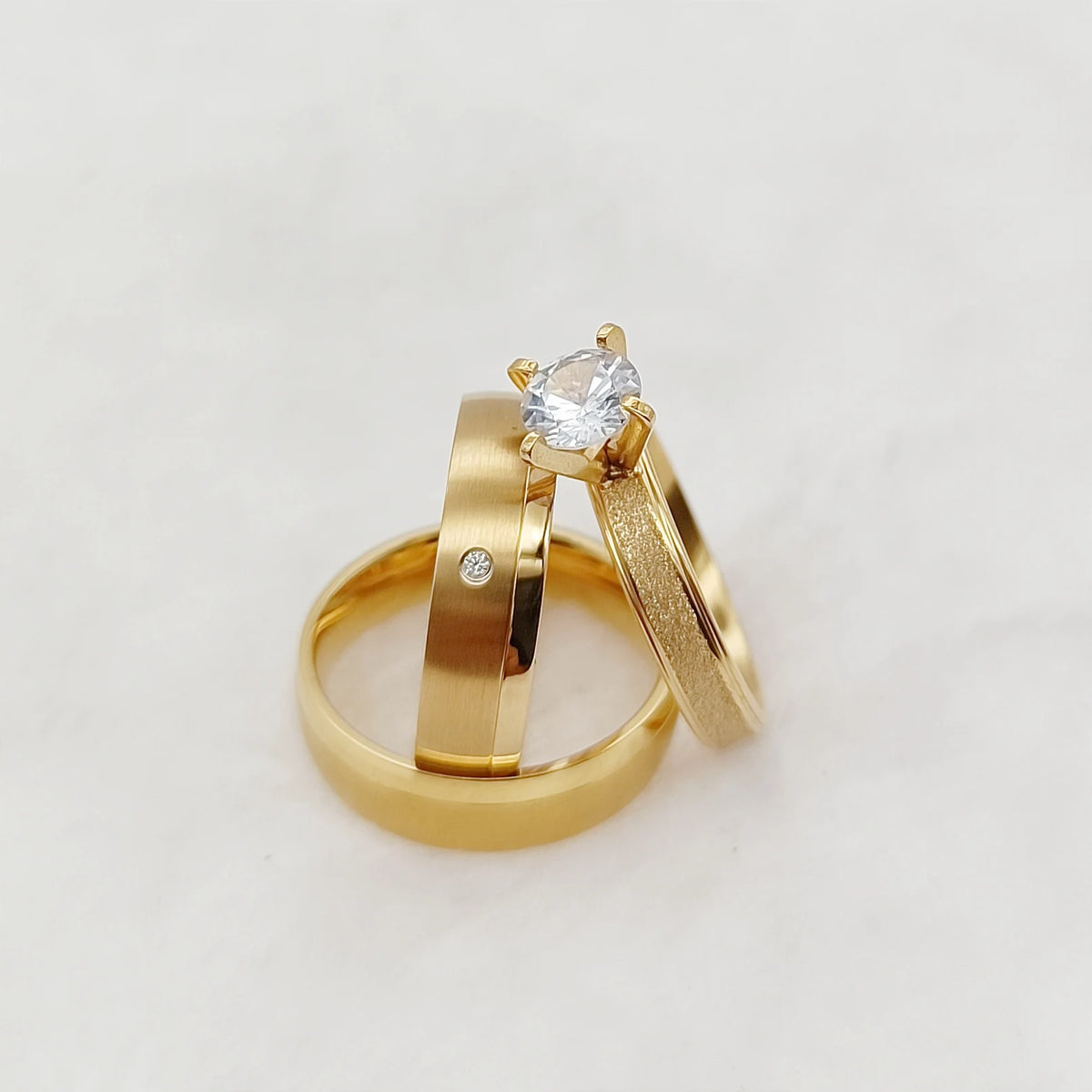 Simple Wedding Rings for Both Men and Women 3pcs Engagement Rings Sets 24k Gold Plated Jewelry Rings Anillos Mujer