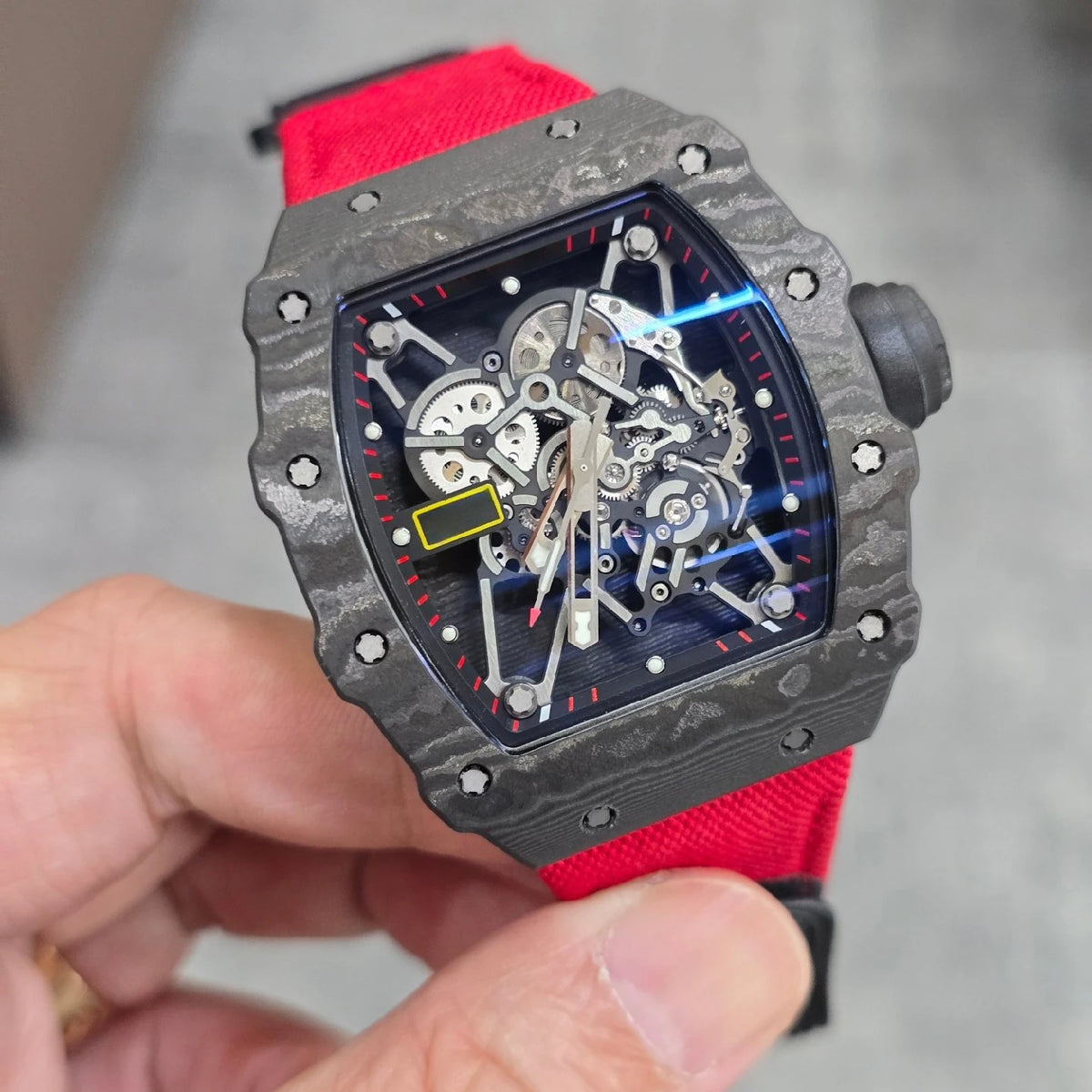 Latest 3501Tonneau Black Carbon Fiber Tourbillon Watch Luxury Men's Business Sports Leisure Watch