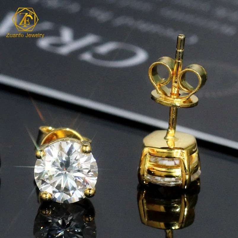 Four Claws Setting Solitaire Moissanite Diamond Earrings Cheapest Price Hiphop 925 Silver VVS1 Moissanite Stud Earrings