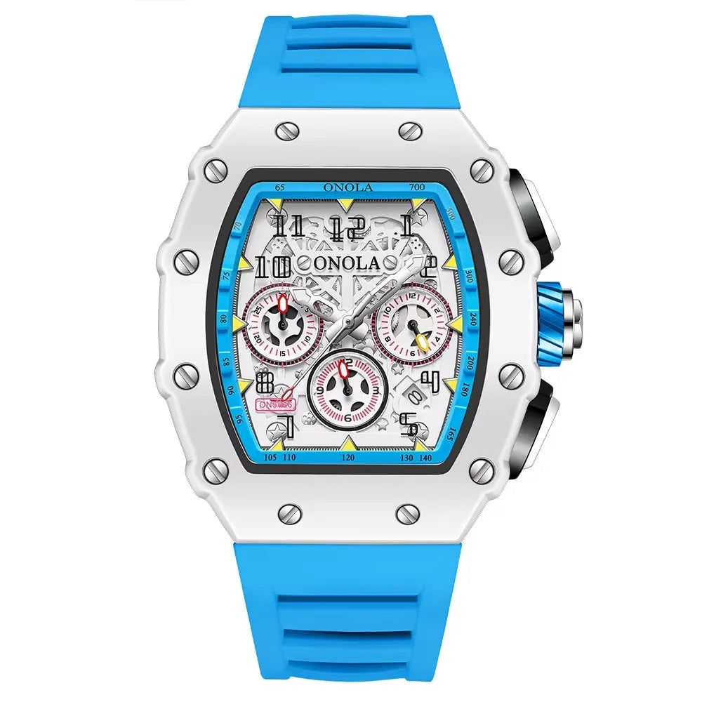 Onola 6826W Fashion Tonneau Shape Watch Luxury Sport Silicone Clock for Men Reloj High Quality Glass Alloy Case Luminous Watches