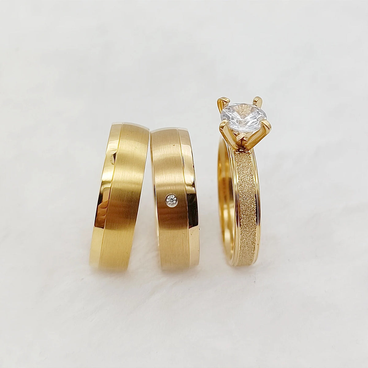 Simple Wedding Rings for Both Men and Women 3pcs Engagement Rings Sets 24k Gold Plated Jewelry Rings Anillos Mujer