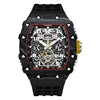 Iced Out Hip Hop Diamond Automatic Flywheel Watch for Men HANBORO Square Case Skeleton Mechanical Multifunctional Silicone Band