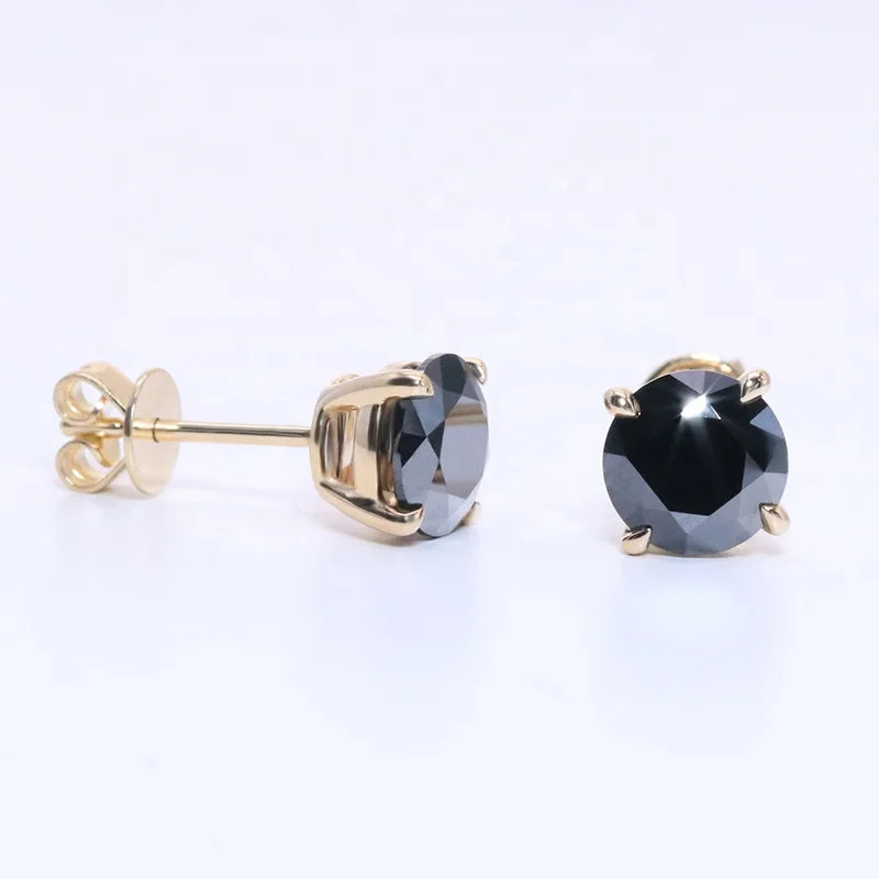 Yingma Jewelry Moissanite Diamond Earrings 1CT X 2 14K Yellow Gold Black Moissanite Stud Earrings for Gift