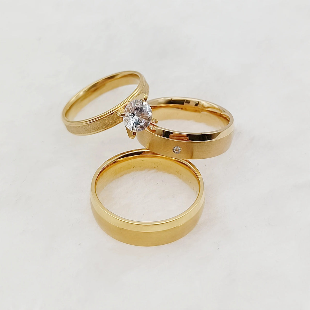 Simple Wedding Rings for Both Men and Women 3pcs Engagement Rings Sets 24k Gold Plated Jewelry Rings Anillos Mujer