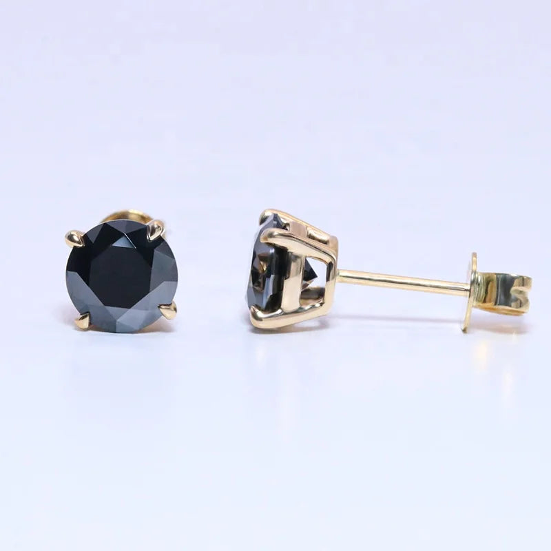 Yingma Jewelry Moissanite Diamond Earrings 1CT X 2 14K Yellow Gold Black Moissanite Stud Earrings for Gift