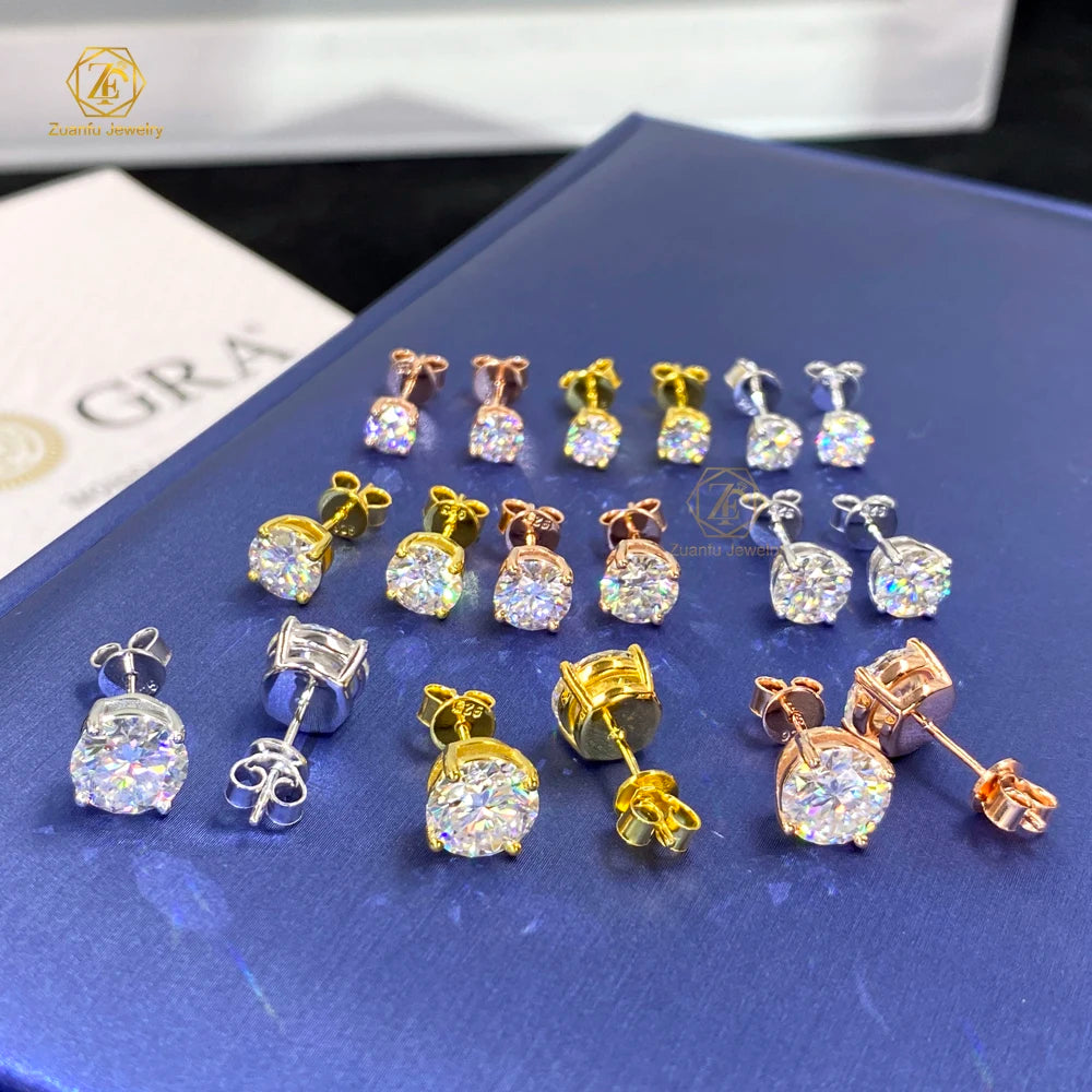 Four Claws Setting Solitaire Moissanite Diamond Earrings Cheapest Price Hiphop 925 Silver VVS1 Moissanite Stud Earrings