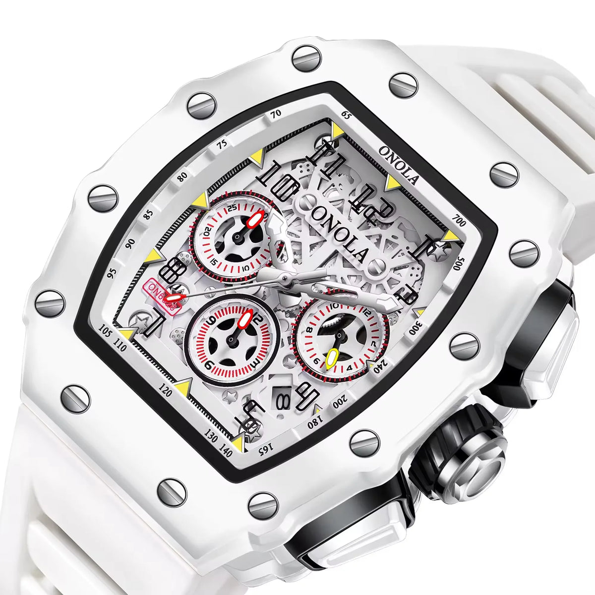Onola 6826W Fashion Tonneau Shape Watch Luxury Sport Silicone Clock for Men Reloj High Quality Glass Alloy Case Luminous Watches