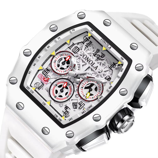 Onola 6826W Fashion Tonneau Shape Watch Luxury Sport Silicone Clock for Men Reloj High Quality Glass Alloy Case Luminous Watches