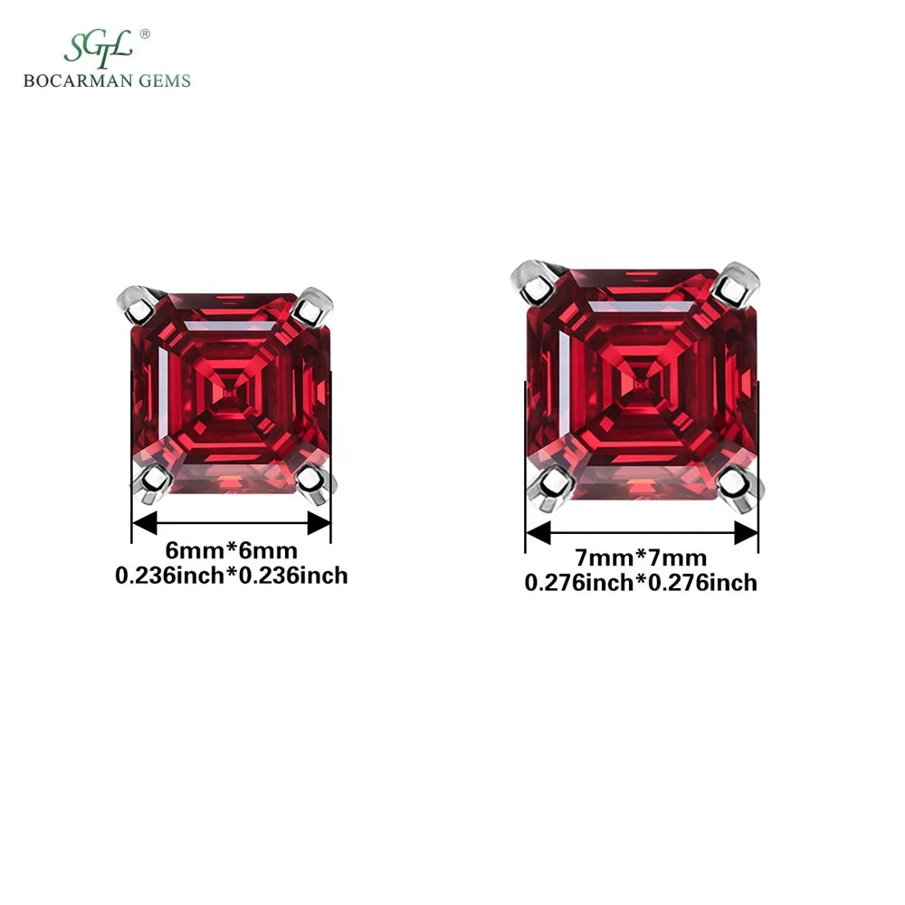 Classic Asscher Cut GRA Moissanite Stud Earrings 1ct-2ct S925 Silver 4Prong Setting in Stock Gold/Silver for Women