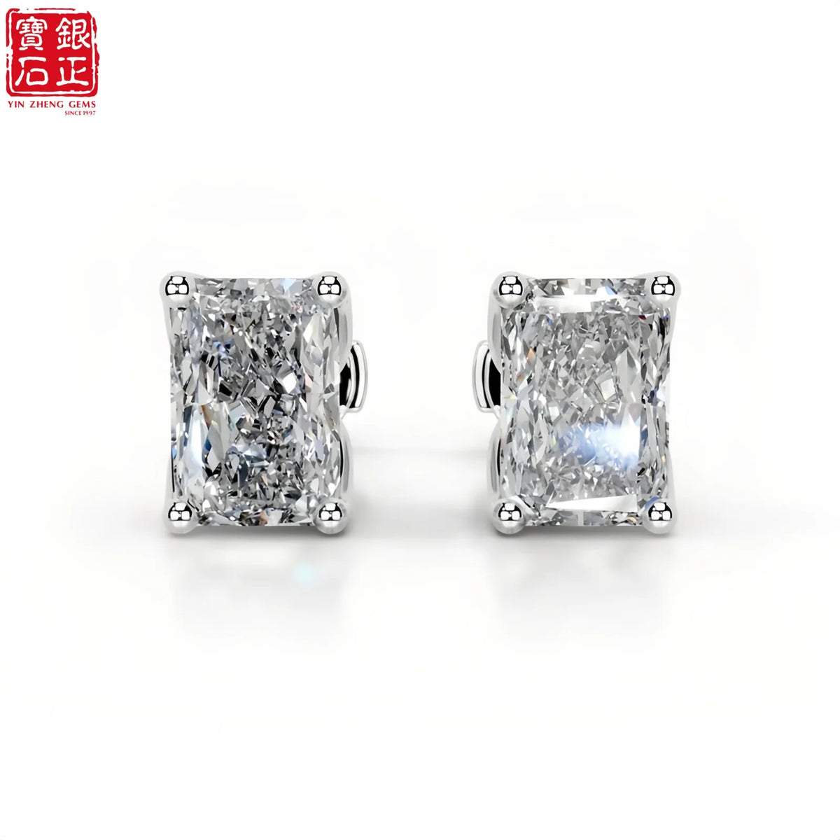 925 Sterling Silver Gold Plated Radiant Cut Moissanite Claw Setting Stud Earrings for Women's Engagement Luxury Jewelry