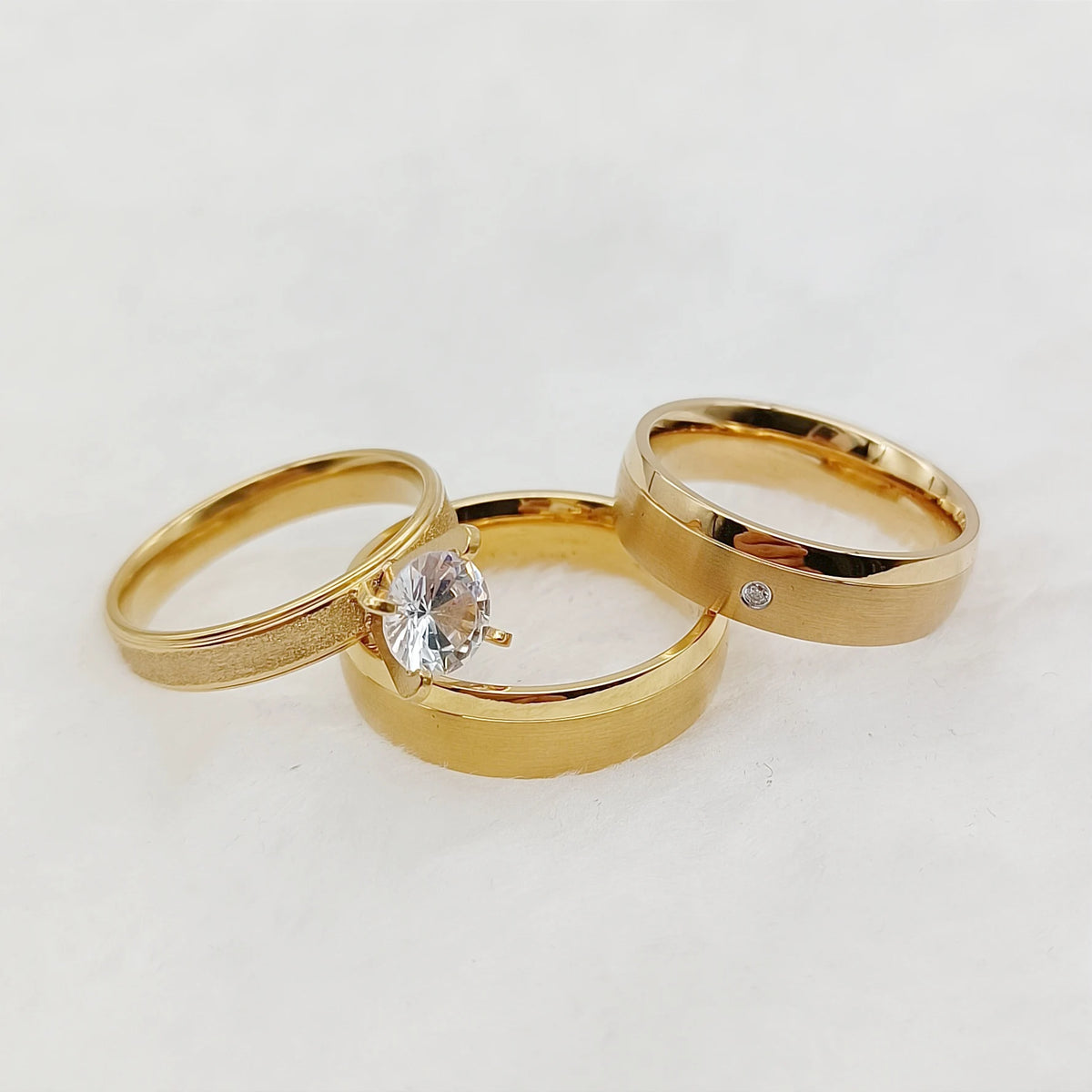 Simple Wedding Rings for Both Men and Women 3pcs Engagement Rings Sets 24k Gold Plated Jewelry Rings Anillos Mujer