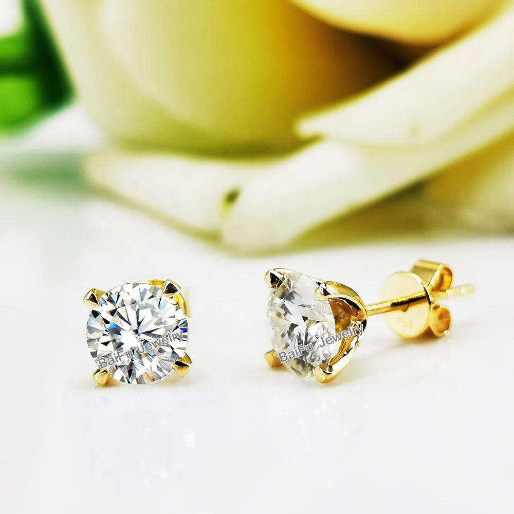 BaiFu Jewelry Wholesale AU750 18K Gold Moissanite 4 Craw Stud Earrings Wedding